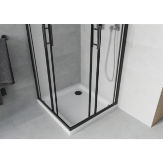 Mexen Rio štvorcový sprchovací kút 70 x 70 cm, mráz, čierna + plochá sprchová vanička, biela - 860-070-070-70-30-4010B