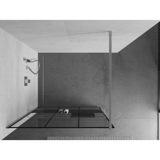 Sprchová stena Mexen Kyoto+ s policou a koľajnicou 120 x 200 cm, transparentný/čierny vzor 8 mm, chróm - 800-120-121-01-77