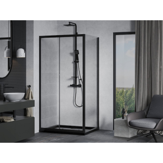 Mexen Apia výsuvná sprchová kabína 90 x 70 cm, priehľadná, čierna + plochá sprchová vanička, čierna - 840-090-070-70-00-4070B