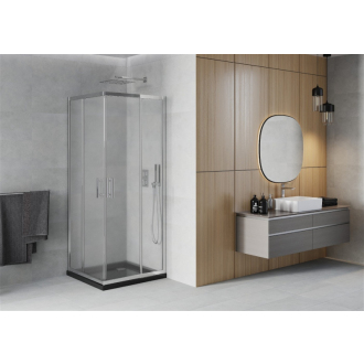 Mexen Rio štvorcový sprchovací kút 70 x 70 cm, mráz, chróm + plochá sprchová vanička, čierna - 860-070-070-01-30-4070