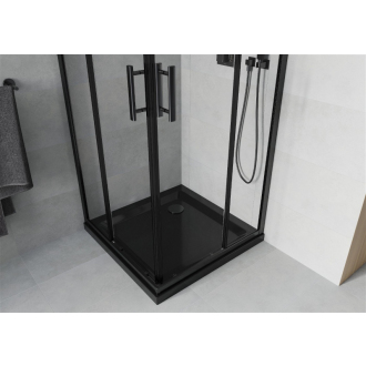 Mexen Rio štvorcová sprchová kabína 70 x 70 cm, transparentná, čierna + plochá sprchová vanička, čierna - 860-070-070-70-00-4070B