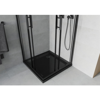 Mexen Rio štvorcová sprchová kabína 70 x 70 cm, transparentná, čierna + plochá sprchová vanička, čierna - 860-070-070-70-00-4070B