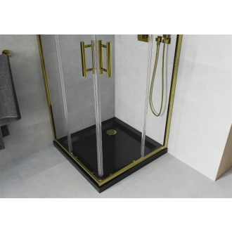 Mexen Rio štvorcová sprchová kabína 70 x 70 cm, priehľadná, zlatá + plochá sprchová vanička, čierna - 860-070-070-50-00-4070G