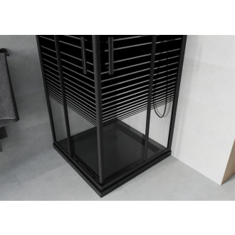 Mexen Rio štvorcová sprchová kabína 70 x 70 cm, pruhy, čierna + plochá sprchová vanička, čierna - 860-070-070-70-20-4070B