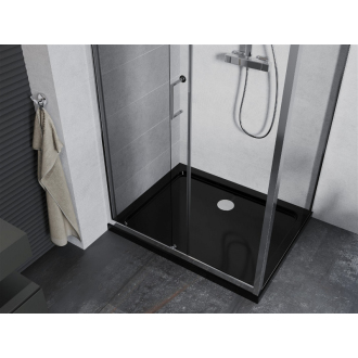 Mexen Apia výsuvná sprchová kabína 130 x 70 cm, transparentná, chróm + plochá sprchová vanička, čierna - 840-130-070-01-00-4070