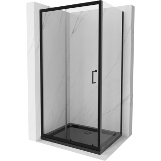 Mexen Apia výsuvná sprchová kabína 140 x 70 cm, priehľadná, čierna + plochá sprchová vanička, čierna - 840-140-070-70-00-4070B
