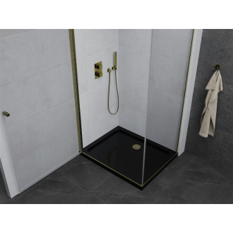 Mexen Pretoria sklopná sprchová kabína 80 x 90 cm, priehľadná, zlatá + plochá sprchová vanička, čierna - 852-080-090-50-00-4070G