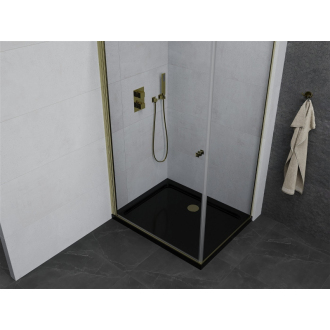 Mexen Pretoria sklopná sprchová kabína 80 x 90 cm, priehľadná, zlatá + plochá sprchová vanička, čierna - 852-080-090-50-00-4070G