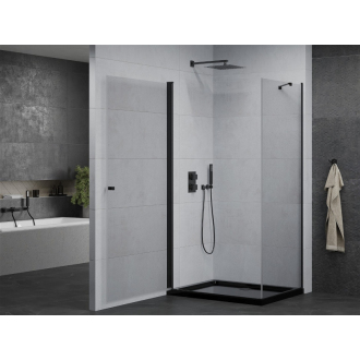 Mexen Pretoria sprchová kabína sklopná 90 x 80 cm, priehľadná, čierna + plochá sprchová vanička, čierna - 852-090-080-70-00-4070B