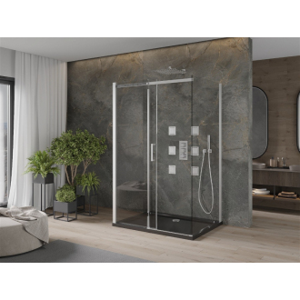 Mexen Omega 3-stenný, výsuvný sprchovací kút 120 x 100 cm, transparentný, chróm + Plochá sprchová vanička - 825-120-100-01-00-3s-4070