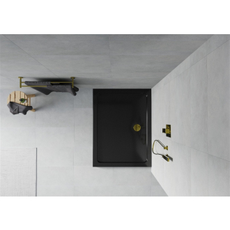 Mexen Flat štíhla obdĺžniková sprchová vanička 130 x 90 cm, čierna, zlatý sifón - 40709013G