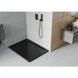 Mexen Flat štíhla obdĺžniková sprchová vanička 130 x 90 cm, čierna, čierny sifón - 40709013B