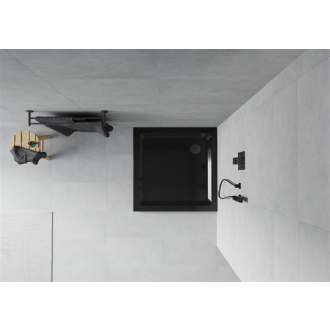 Mexen Flat štvorcová sprchová vanička slim 70 x 70 cm, čierna, čierny sifón - 40707070B