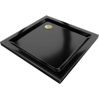 Mexen Flat slim štvorcová sprchová vanička 100 x 100 cm, čierna, zlatý sifón - 40701010G