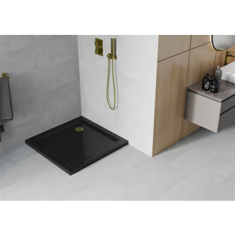 Mexen Flat slim štvorcová sprchová vanička 100 x 100 cm, čierna, zlatý sifón - 40701010G