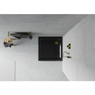 Mexen Flat slim štvorcová sprchová vanička 100 x 100 cm, čierna, zlatý sifón - 40701010G