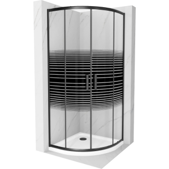 Sprchovací kút Mexen Rio polkruhový 90 x 90 cm, pruhy, čierna + plochá sprchová vanička, biela - 863-090-090-70-20-4110B