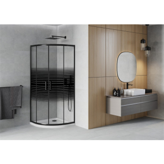 Sprchovací kút Mexen Rio polkruhový 90 x 90 cm, pruhy, čierna + plochá sprchová vanička, biela - 863-090-090-70-20-4110B