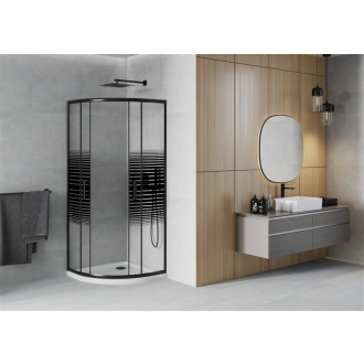 Sprchovací kút Mexen Rio polkruhový 90 x 90 cm, pruhy, čierna + plochá sprchová vanička, biela - 863-090-090-70-20-4110B