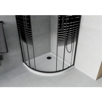 Sprchovací kút Mexen Rio polkruhový 90 x 90 cm, pruhy, čierna + plochá sprchová vanička, biela - 863-090-090-70-20-4110B