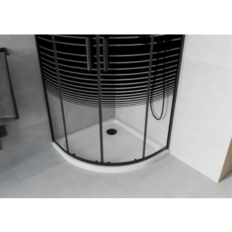 Sprchovací kút Mexen Rio polkruhový 90 x 90 cm, pruhy, čierna + plochá sprchová vanička, biela - 863-090-090-70-20-4110B