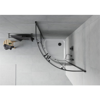 Sprchovací kút Mexen Rio polkruhový 90 x 90 cm, pruhy, čierna + plochá sprchová vanička, biela - 863-090-090-70-20-4110B