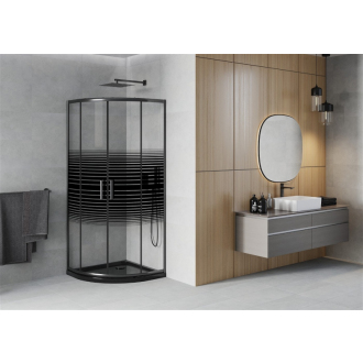 Sprchovací kút Mexen Rio polkruhový 90 x 90 cm, pruhy, čierna + Plochá sprchová vanička, čierna - 863-090-090-70-20-4170B