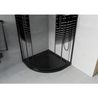 Sprchovací kút Mexen Rio polkruhový 90 x 90 cm, pruhy, čierna + Plochá sprchová vanička, čierna - 863-090-090-70-20-4170B
