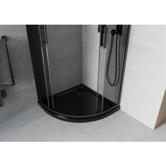 Sprchovací kút Mexen Rio polkruhový 90 x 90 cm, grafit, čierna + plochá sprchová vanička, čierna - 863-090-090-70-40-4170B