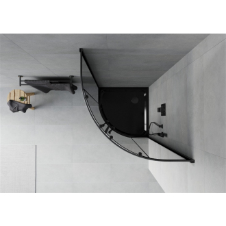 Sprchovací kút Mexen Rio polkruhový 90 x 90 cm, grafit, čierna + plochá sprchová vanička, čierna - 863-090-090-70-40-4170B
