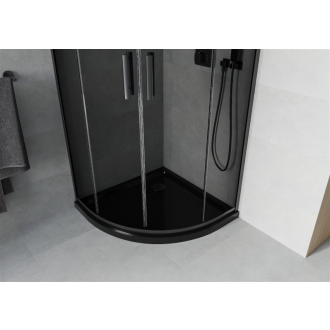 Sprchovací kút Mexen Rio polkruhový 90 x 90 cm, grafit, čierna + plochá sprchová vanička, čierna - 863-090-090-70-40-4170B