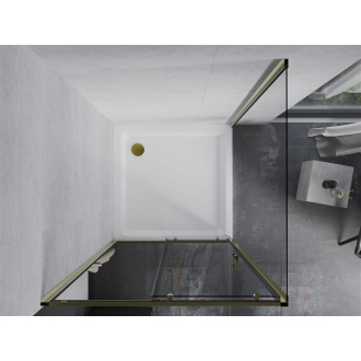 Mexen Apia výsuvná sprchová kabína 90 x 90 cm, priehľadná, zlatá + plochá sprchová vanička, biela - 840-090-090-50-00-4010G