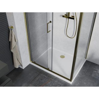 Mexen Apia výsuvná sprchová kabína 130 x 80 cm, priehľadná, zlatá + plochá sprchová vanička, biela - 840-130-080-50-00-4010G