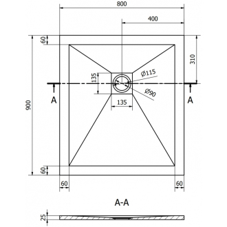 Mexen STONE+ sprchová vanička, obdĺžniková 80x90x2, 5 cm, antracit 44718090
