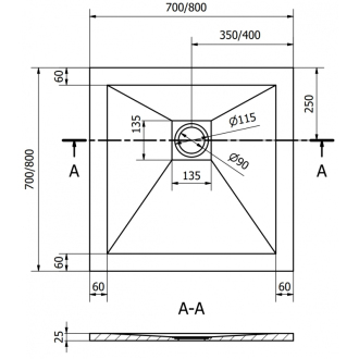 Mexen STONE+ sprchová vanička, štvorcová 80x80x2, 5 cm, šedo-betón 44618080