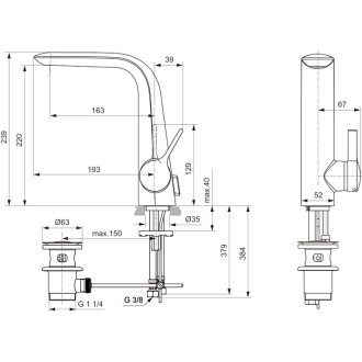 Ideal Standard MELANGE A6041AA um.batéria s vysokým vývodom, s výpustou