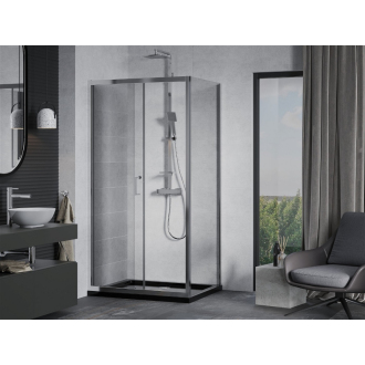 Mexen Apia výsuvná sprchová kabína 130 x 100 cm, transparentná, chróm + plochá sprchová vanička, čierna - 840-130-100-01-00-4070