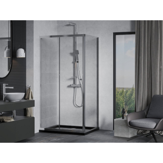 Mexen Apia výsuvná sprchová kabína 130 x 100 cm, transparentná, chróm + plochá sprchová vanička, čierna - 840-130-100-01-00-4070