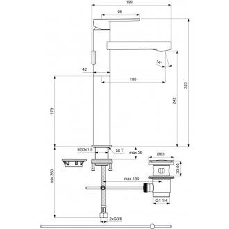 Ideal Standard GIO B0619AA umývadlová batéria s vysokým vývodom, s výpustou, chróm