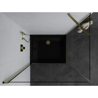 Mexen Pretoria sklopná sprchová kabína 100 x 90 cm, priehľadná, zlatá + plochá sprchová vanička, čierna - 852-100-090-50-00-4070G