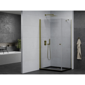 Mexen Pretoria sklopná sprchová kabína 100 x 90 cm, priehľadná, zlatá + plochá sprchová vanička, čierna - 852-100-090-50-00-4070G