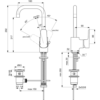 Ideal Standard CERAPLAN III B 0706 AA umývadlová batéria s vysokým vývodom, s výpustou