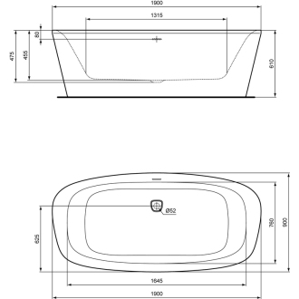 Ideal Standard DEA E306801 vaňa 190x90 voľne stojaca, odpad uprostred.