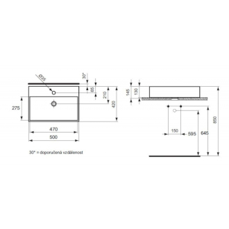 Ideal Standard STRADA K 081601 umývadlo na dosku 50x42x14,5 s otvorom na batériu