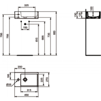 Ideal Standard STRADA K 081701 umývadlo 45x27x13 otvor pre batériu vľavo