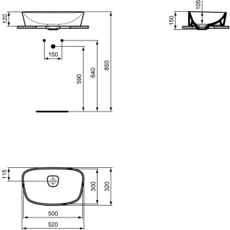 Ideal Standard DEA T044301 umývadlo na dosku 52x32x15 bez otvoru na batériu