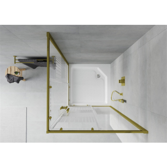 Mexen Rio štvorcová sprchová kabína 90 x 90 cm, pruhy, zlatá + sprchová vanička Rio, biela - 860-090-090-50-20-4510