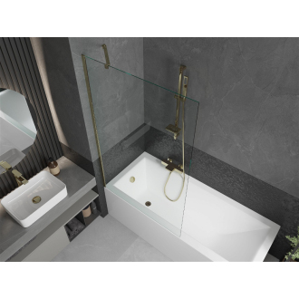 Mexen Cubik obdĺžniková vaňa 150 x 70 cm s plášťom a 1 krídlovou zástenou 100 cm, transparentná, zlatá - 550315070X9510000050