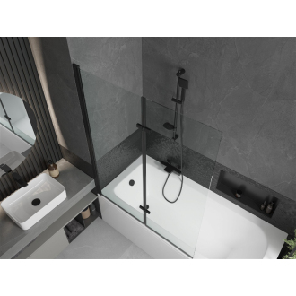 Mexen Vega obdĺžniková vaňa 160 x 70 cm s plášťom a 2 krídlovou zástenou 120 cm, priehľadná, čierna - 550116070X9212027000
