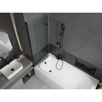 Mexen Vega obdĺžniková vaňa 180 x 80 cm s plášťom a 2 krídlovou zástenou 120 cm, priehľadná, čierna - 550118080X9212027000